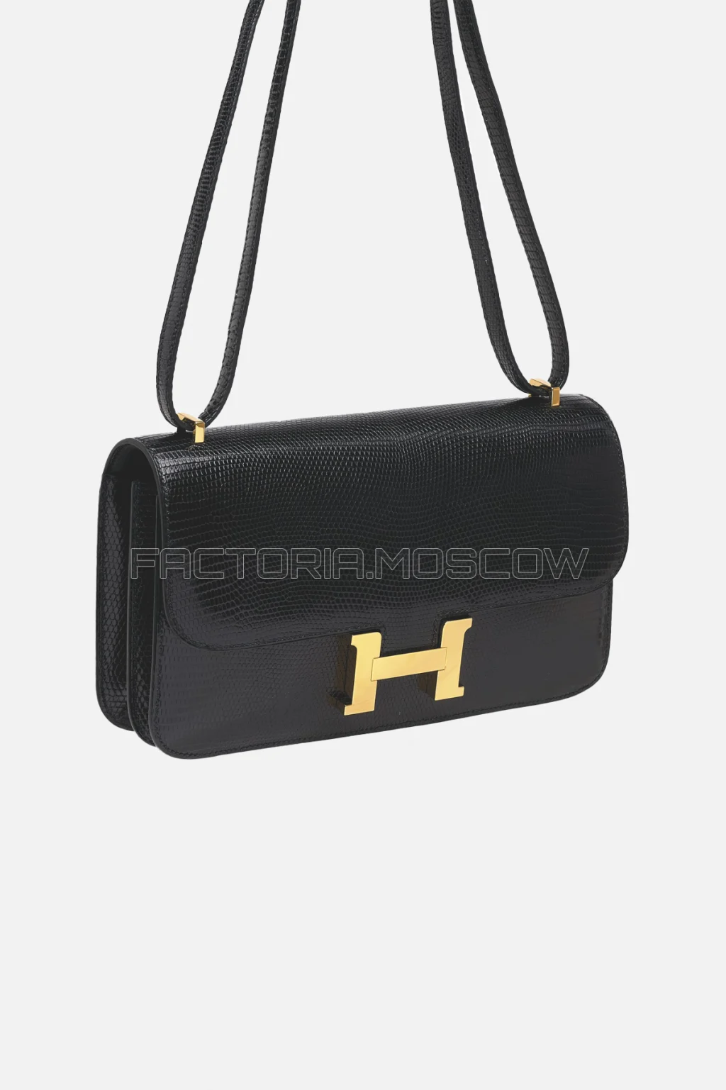 Hermes Constance Elan Shiny Black Niloticus Lizard GHW