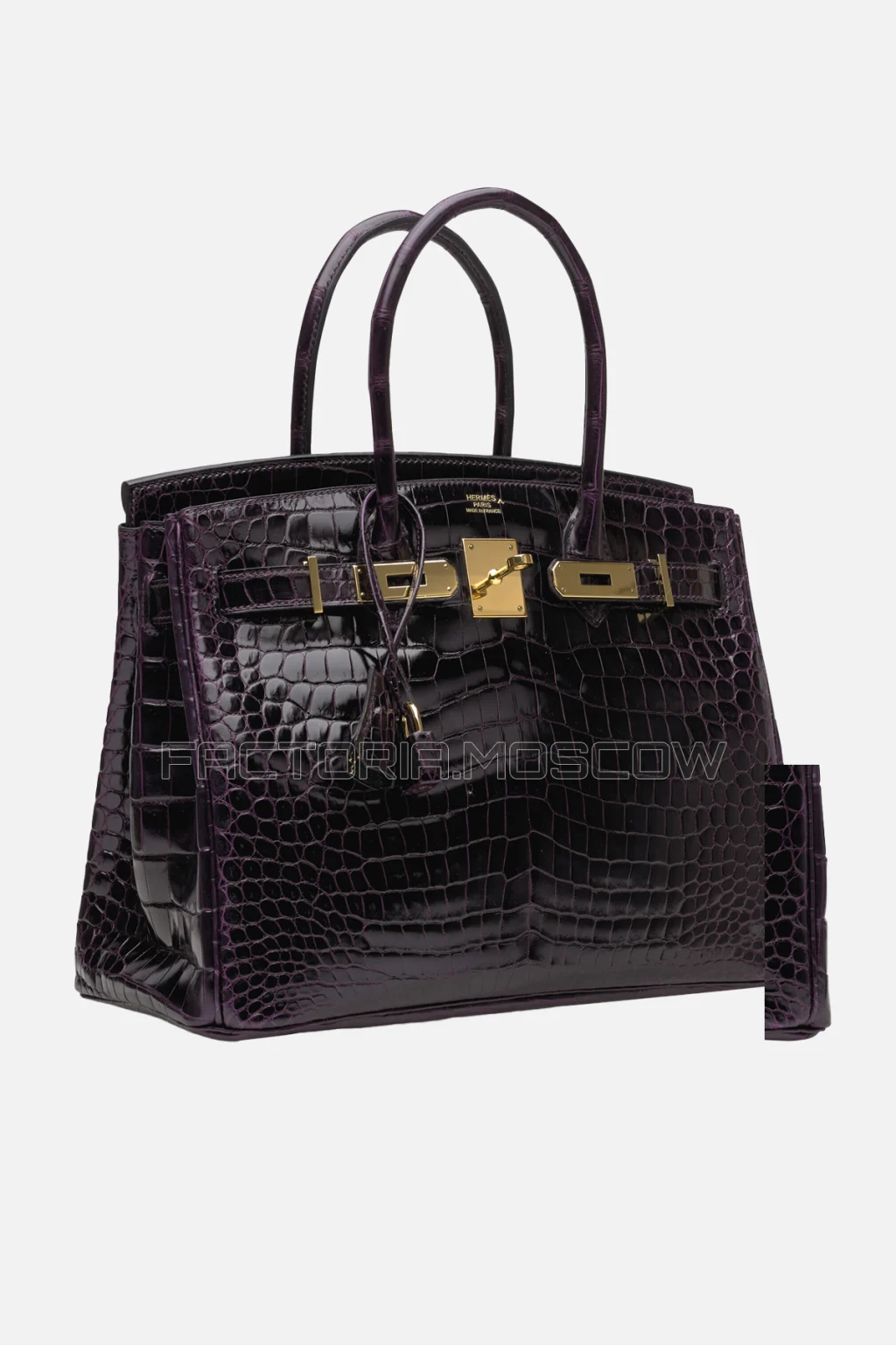 Hermes Birkin 30 Shiny Prune Porosus Crocodile GHW