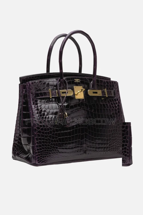 Hermes Birkin 30 Shiny Prune Porosus Crocodile GHW