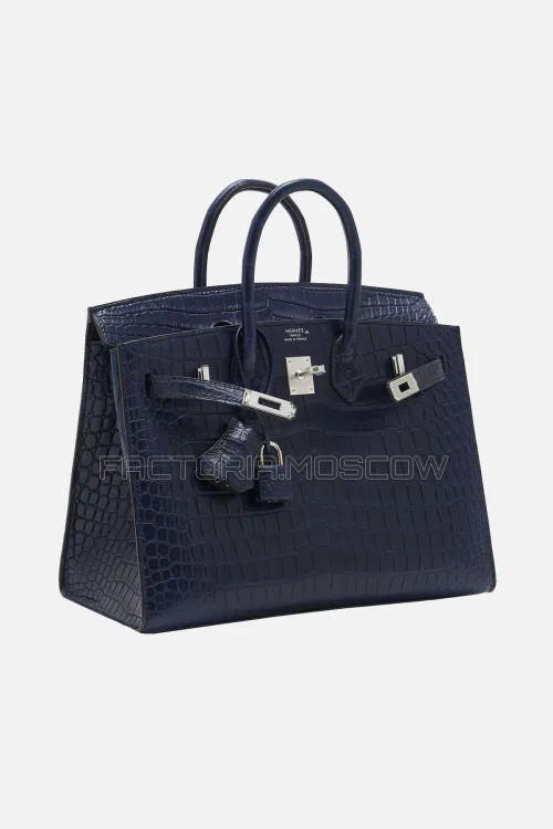 Hermes Birkin Sellier 25 Porosus Crocodile Blue Marine PHW