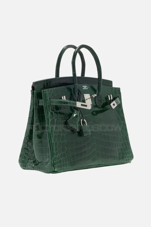 Hermes Birkin 25 Shiny Vert Fonce Niloticus Crocodile PHW