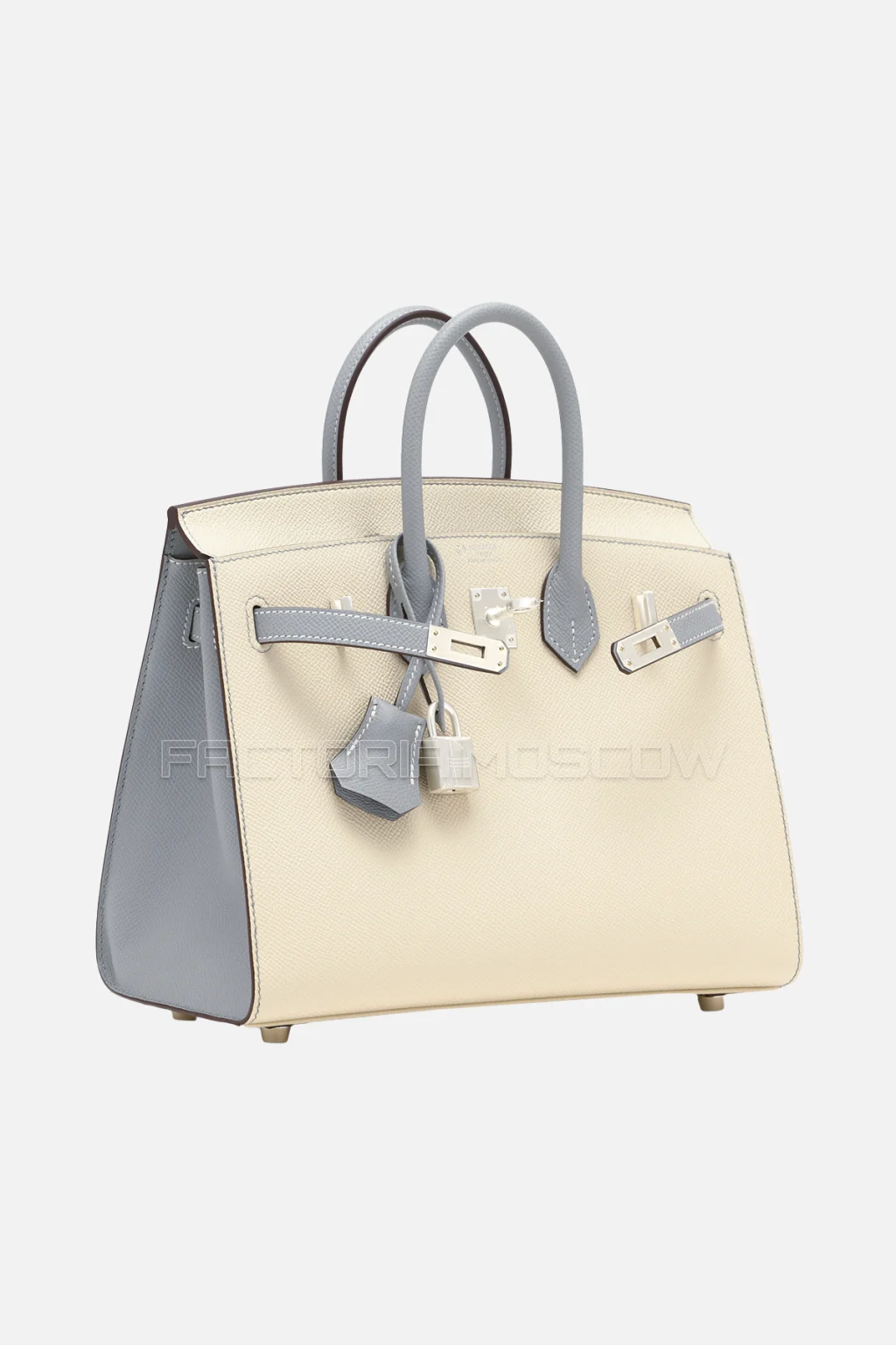 Hermes Birkin Sellier 25 Epsom Craie/Bleu Glacier PHW