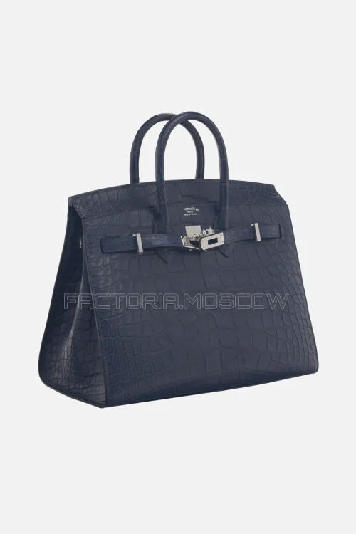 Hermes Birkin Sellier 25 Matte Bleu Indigo Alligator PHW