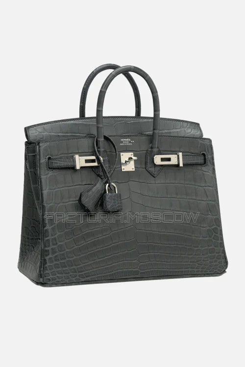 Hermes Birkin 25 Matte Plomb Niloticus Crocodile PHW