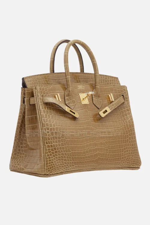 Hermes Birkin 25 Shiny Beige Sable Porosus Crocodile GHW