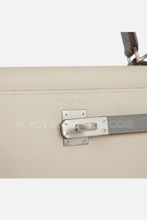 Hermès Special Order (HSS) Kelly Sellier 25 Craie and Gris Mouette Epsom Brushed PHW