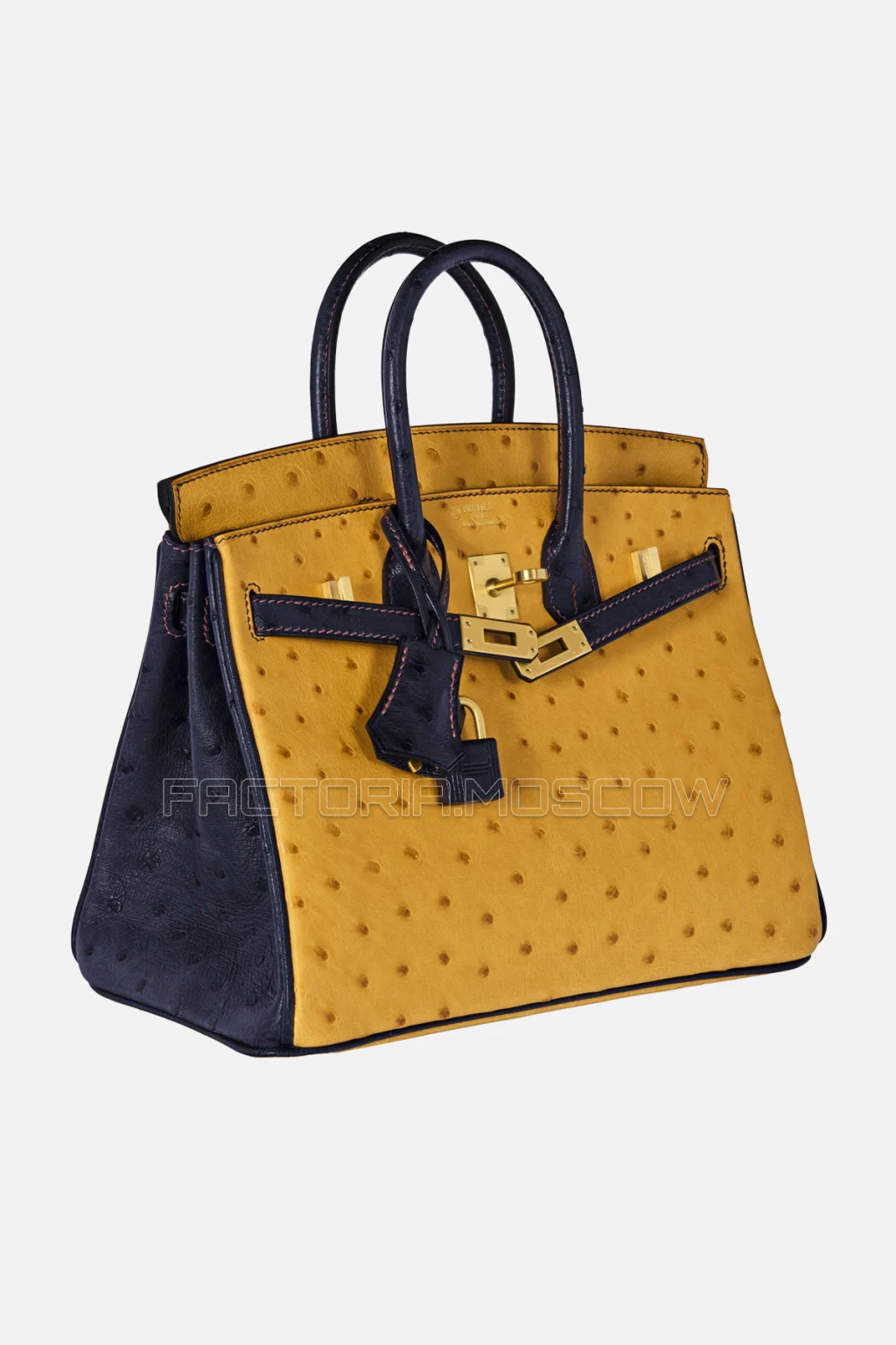Hermes Birkin 25 Safran/Indigo Ostrich GHW