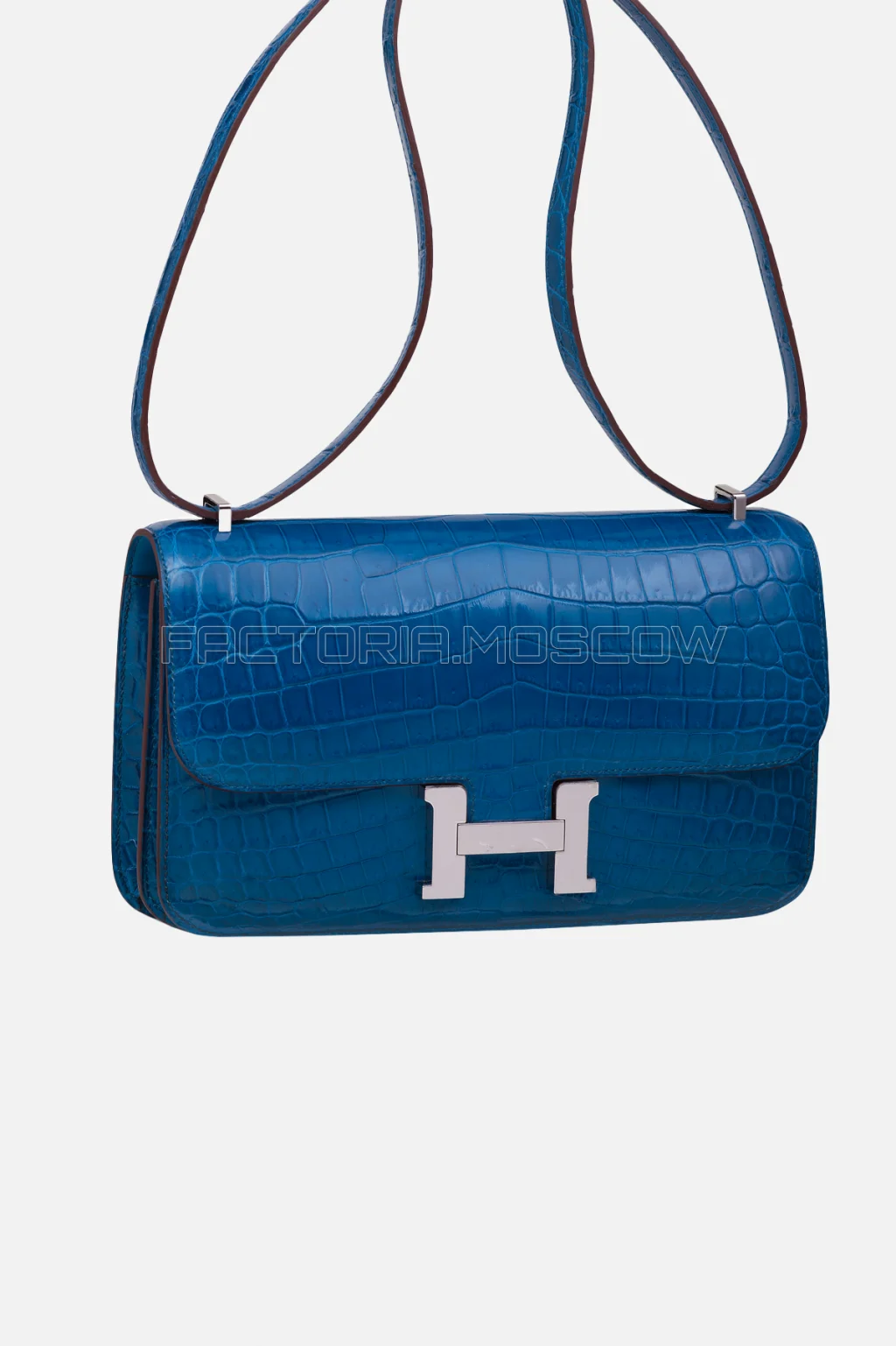Hermès Constance Elan Bleu Mykonos Shiny Niloticus Crocodile PHW