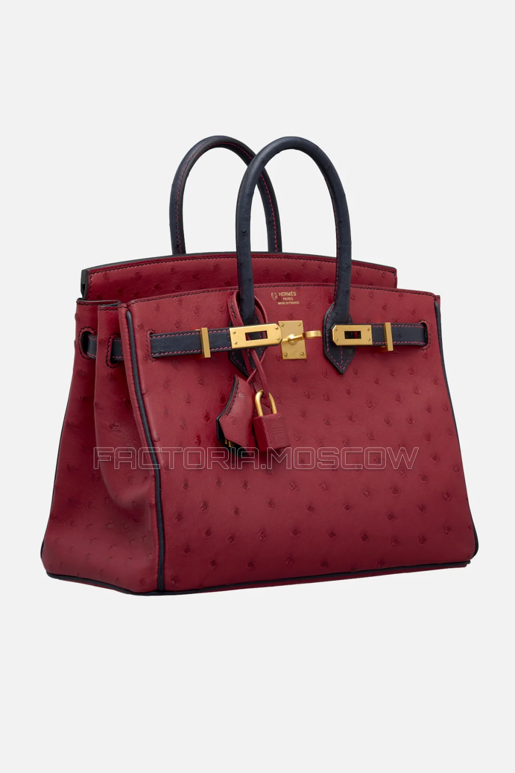 Hermes HSS Birkin 25 Ostrich Rouge Vif/Bleu Indigo GHW