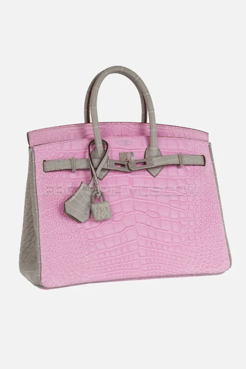 Hermes HSS Birkin 25 Matte Alligator Pink/Gris Perle PHW
