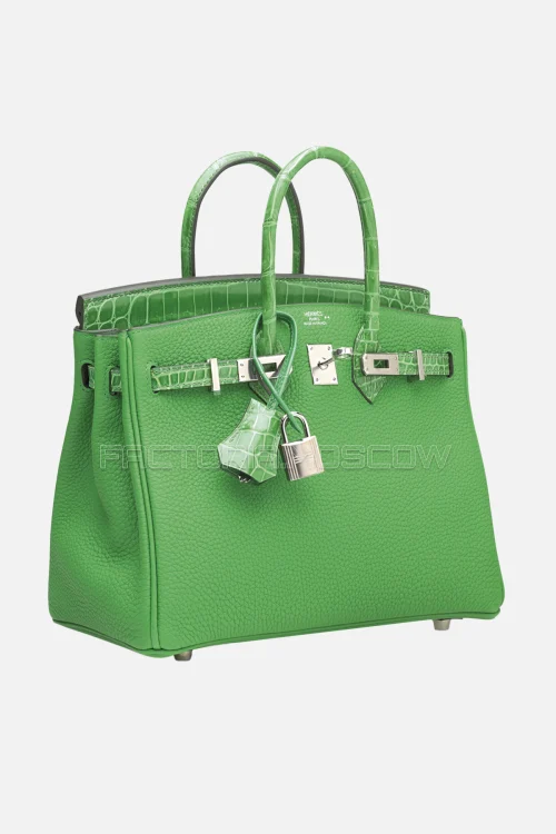 Hermes Birkin Touch 25 Shiny Cactus Niloticus Crocodile/Bambou Togo PHW