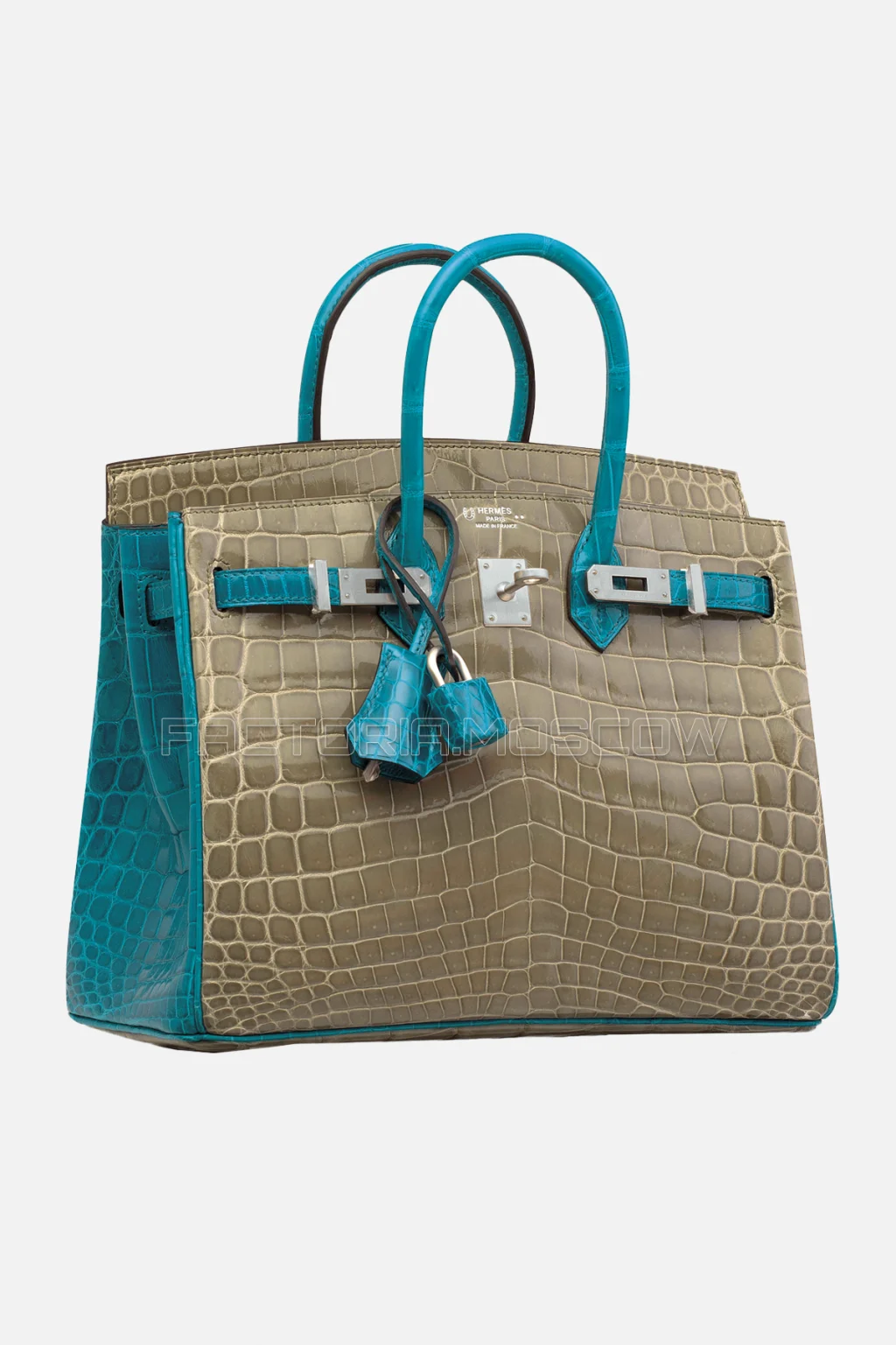 Hermes Birkin 25 Shiny Gris Tourterelle/Bleu Izmir Niloticus Crocodile PHW
