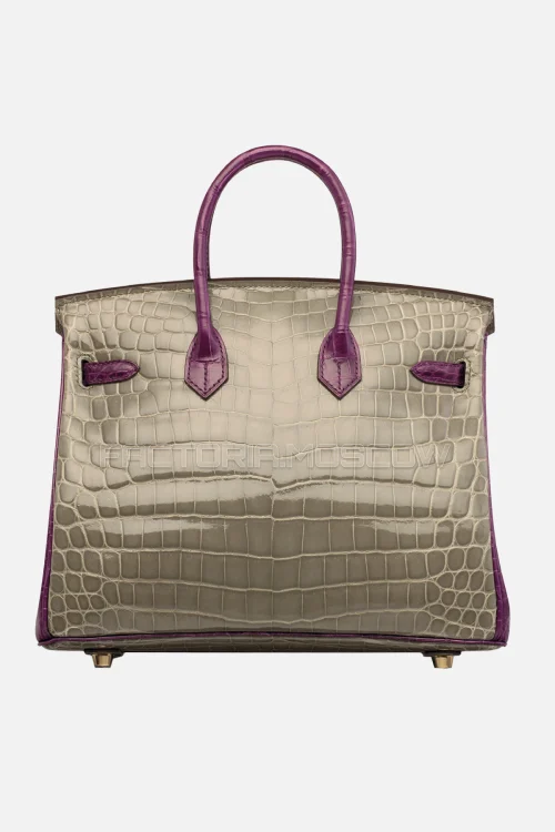 Hermes Birkin 25 Shiny Gris Tourterelle/Ultra Violet Niloticus Crocodile GHW