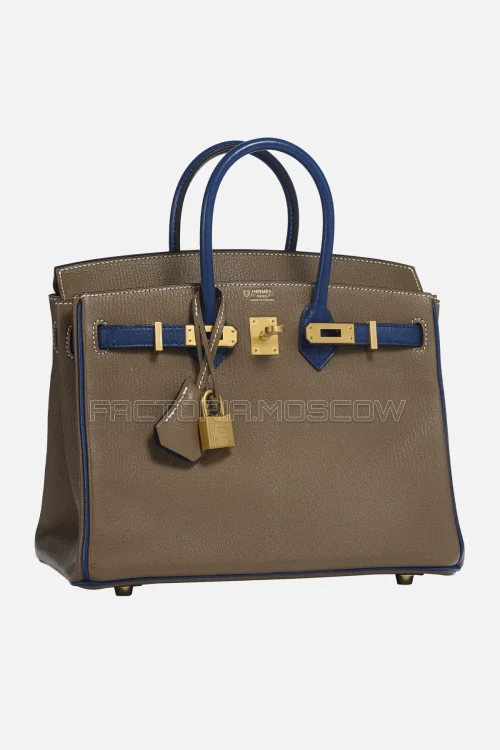 Hermes Birkin 25 Chevre Etoupe/Bleu Saphir GHW