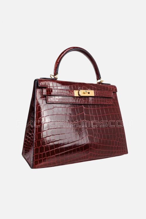Hermes Kelly 28 Bag Sellier Bourgogne Red Navy Contour Crocodile GHW