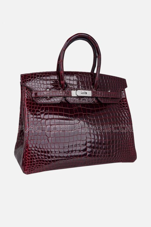 Hermes Birkin 35 Porosus Crocodile Bag Colour Bordeaux Hardware Diamond White Gold