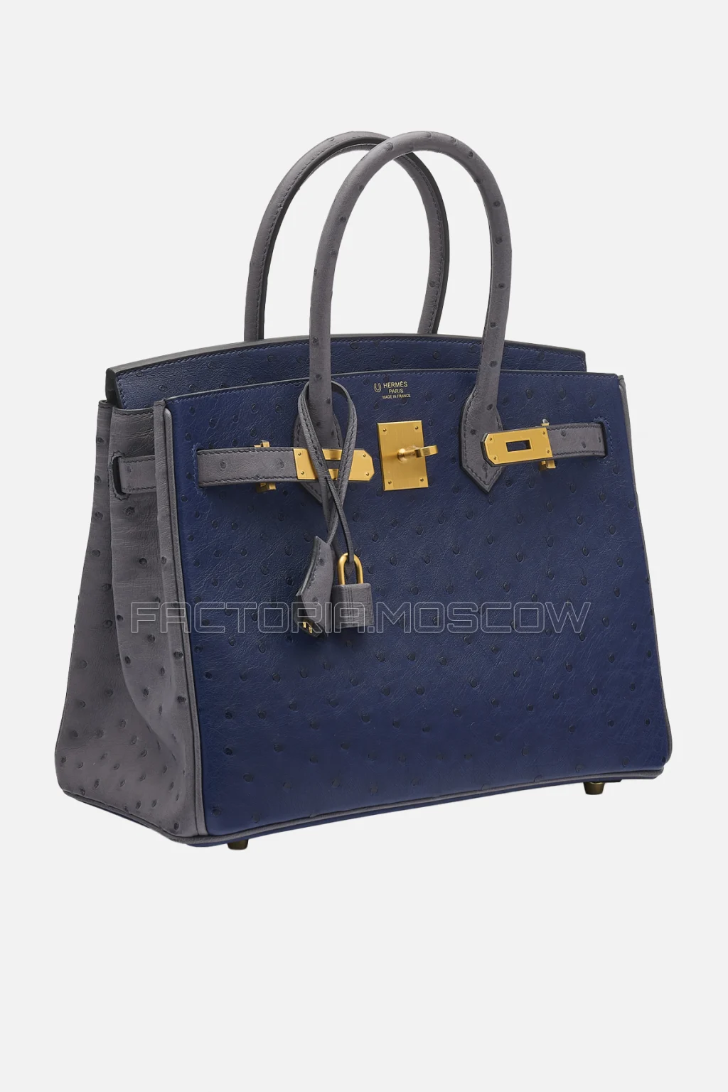 Hermes Birkin 30 Bleu Saphir/Gris Agate Ostrich GHW