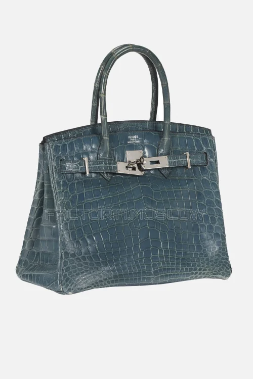 Hermes Birkin 30 Shiny Bleu Jean Niloticus Crocodile PHW