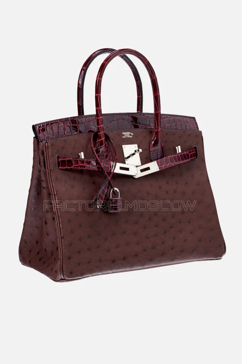 Hermes Birkin 30 Shiny Bordeaux Alligator/Rouge Sellier Ostrich PHW