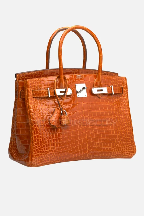 Hermes Birkin 30 Shiny Orange Poppy Porosus Crococdile PHW
