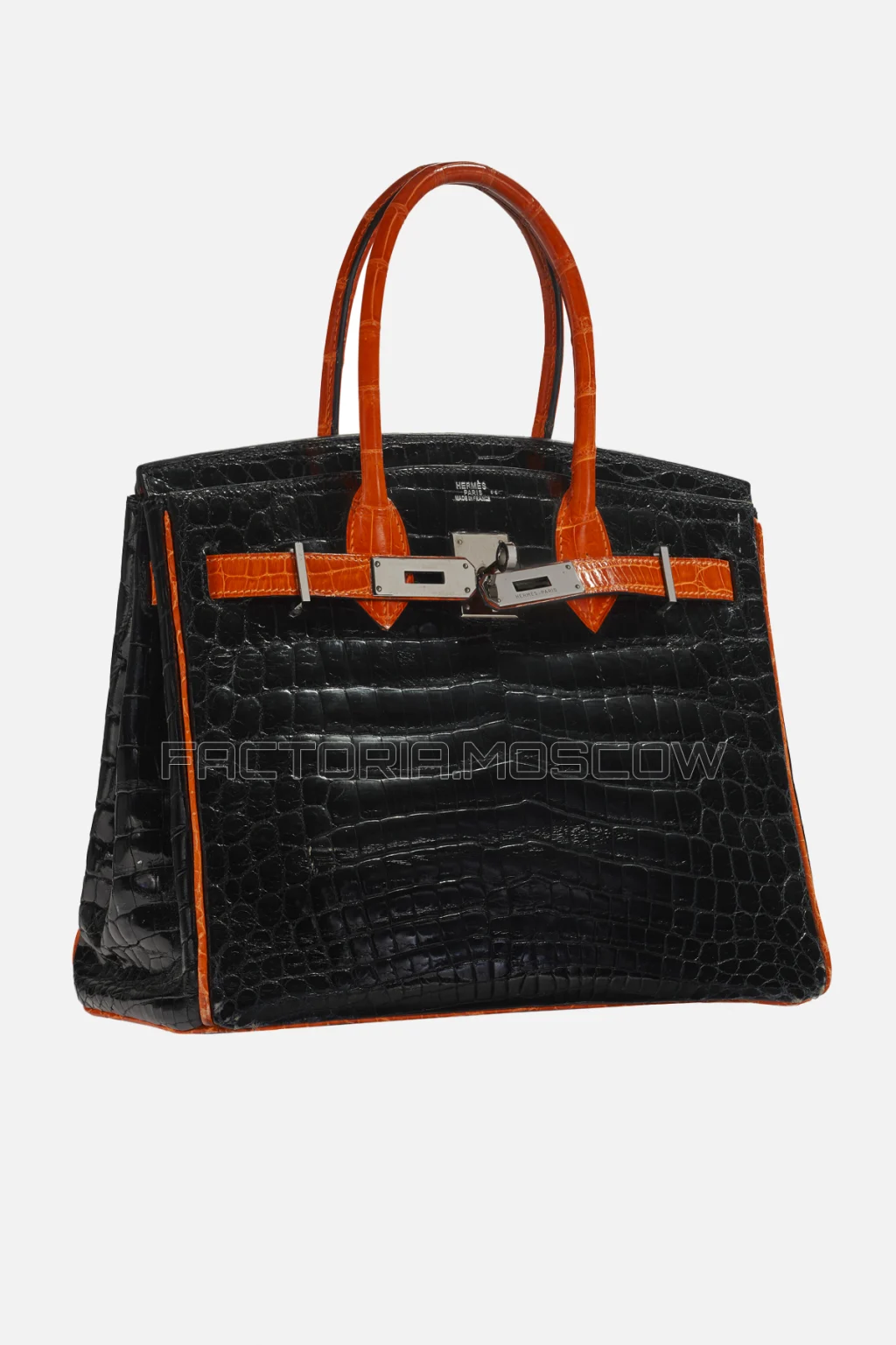 Hermes Birkin 30 Shiny Black/Orange H Niloticus Crocodile PHW