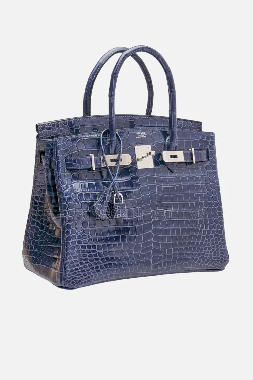 Hermes Birkin 30 Shiny Bleu Adysse Porosus Crocodile PHW
