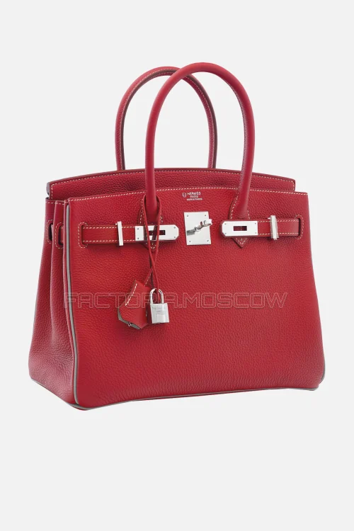 Hermes Birkin 30 Vermillon/Gris Mouette Togo PHW