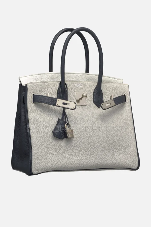Hermes Birkin 30 White/Bleu Obscur/Gris Perle Clemence PHW