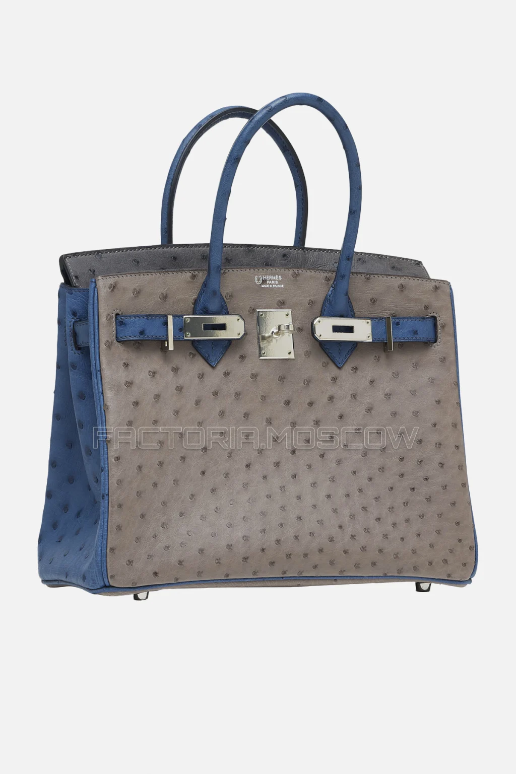 Hermes Birkin 30 Gris Tourterelle/Bleu Roi/Étain Tricolor Ostrich PHW