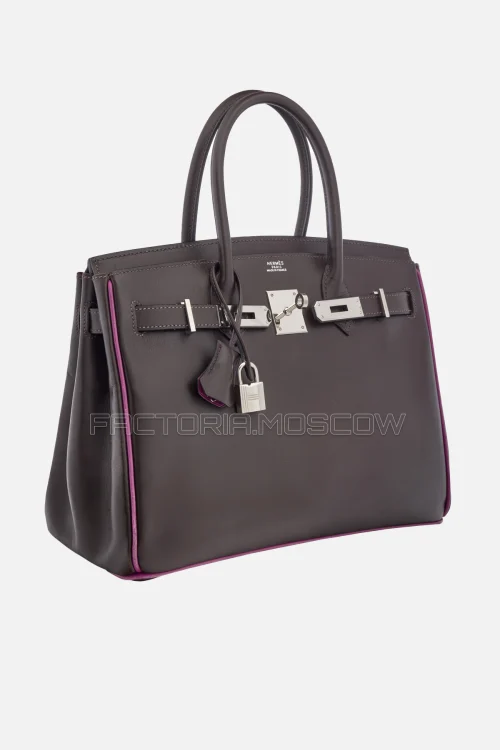 Hermes Birkin 30 Ébene Calf Box/Cyclamen PHW