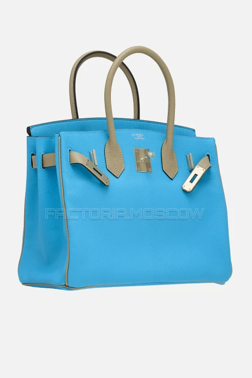 Hermes Birkin 30 Blue Aztec/Gris Perle Chevre PHW