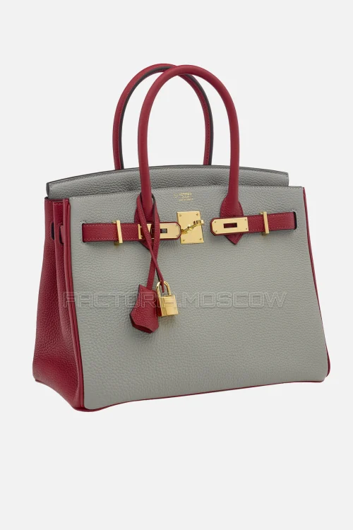 Hermes Birkin 30 Rouge Grenat/Gris Mouette Togo GHW