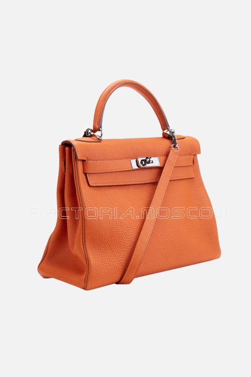 Hermès Kelly Retourne 32 Togo Colour Orange H And Gold Ruthenium Hardware