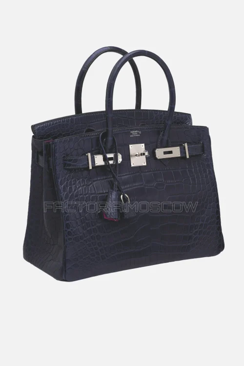 Hermes Birkin 30 Matte Alligator Bleu Marine/Rose Scheherazade PHW