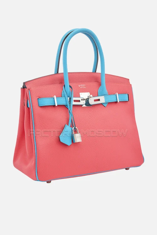Hermes Birkin 30 Rose Lipstick/Bleu Aztec Chevre PHW