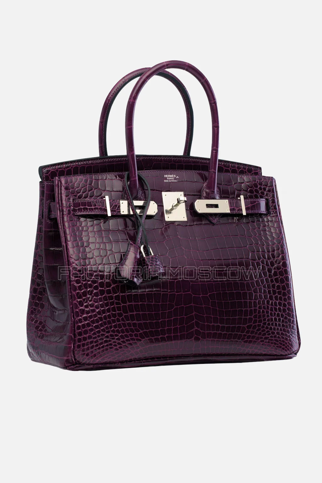 Hermes Birkin 30 Shiny Cassis Porosus Crocodile PHW