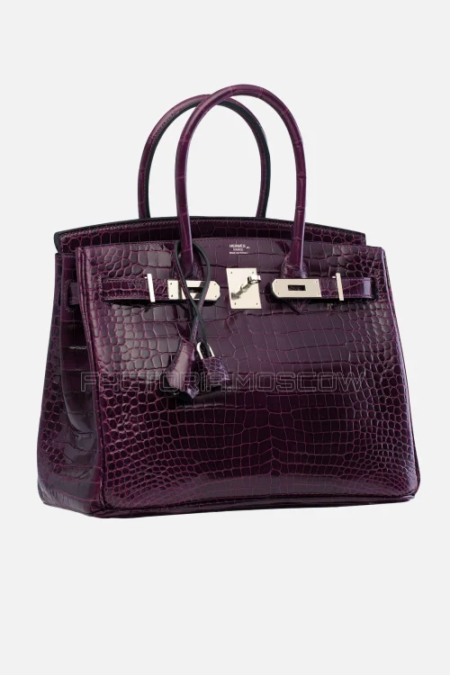Hermes Birkin 30 Shiny Cassis Porosus Crocodile PHW