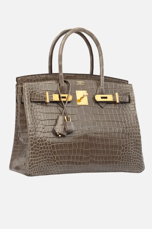 Hermes Birkin 30 Shiny Gris Tourterelle Porosus Crocodile GHW
