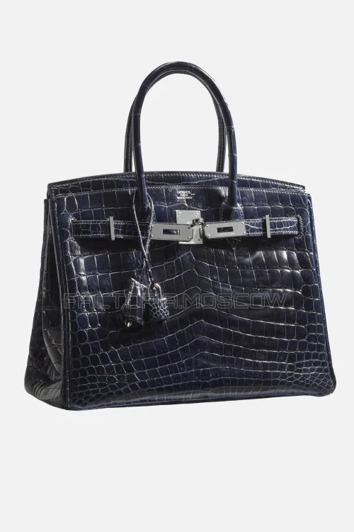 Hermes Birkin 30 Shiny Bleu Marine Niloticus Crocodile PHW