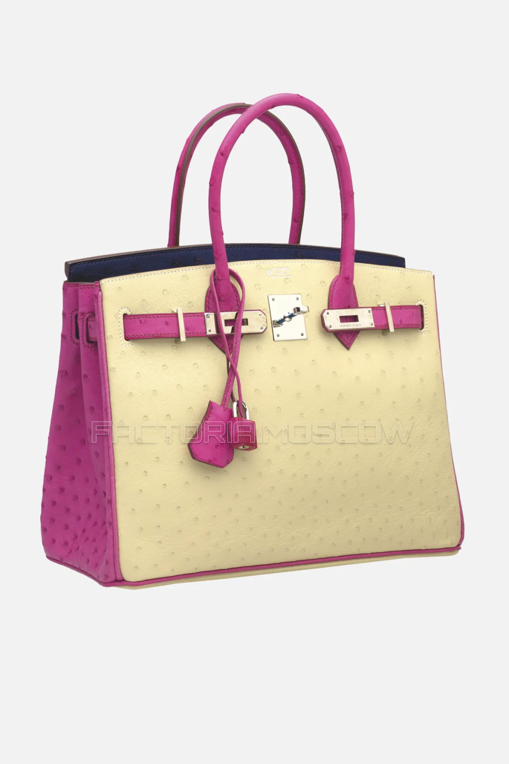 Hermes Birkin 30 Ostrich Parchemin, Rose Tyrien, Bleu Iris PHW