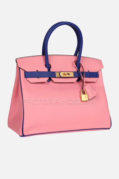 Hermes Birkin 30 Rose Confetti/Bleu Électrique Epsom With Brushed Gold Hardware