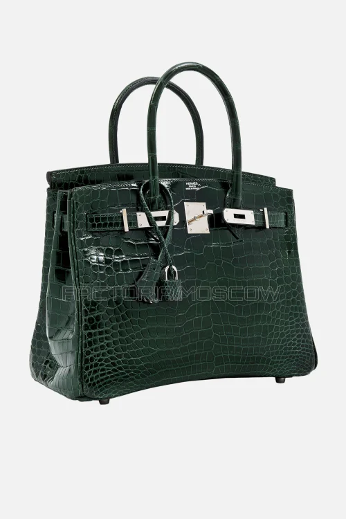 Hermes Birkin 30 Shiny Vert Fonce Porosus Crocodile PHW