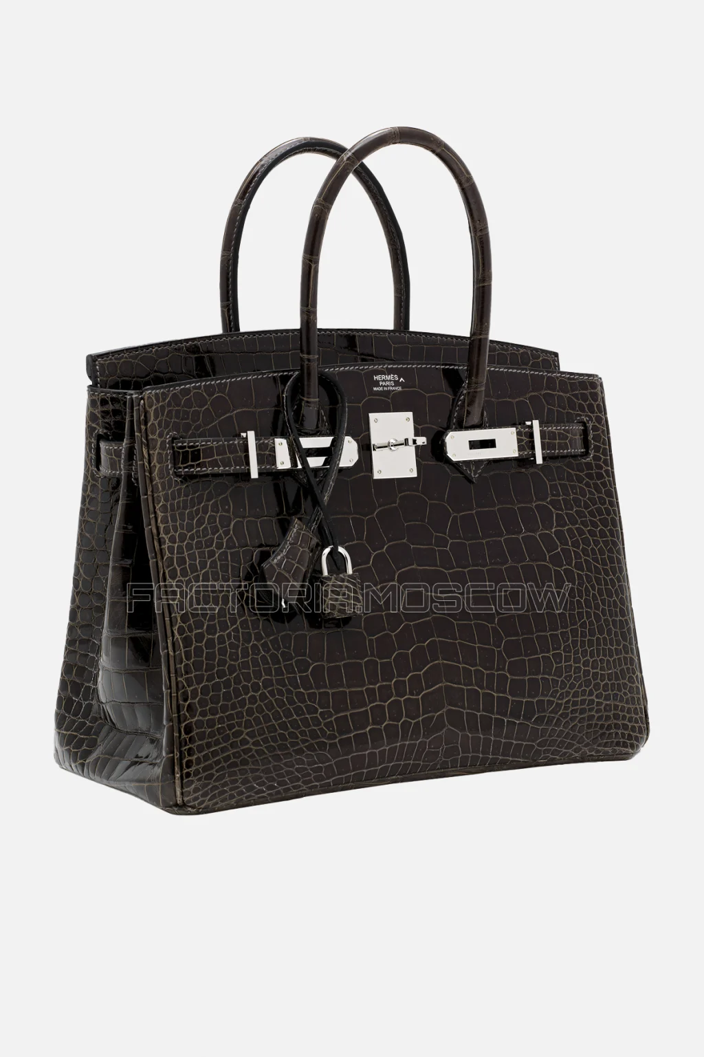 Hermes Birkin 30 Shiny Gris Fonce Porosus Crocodile PHW