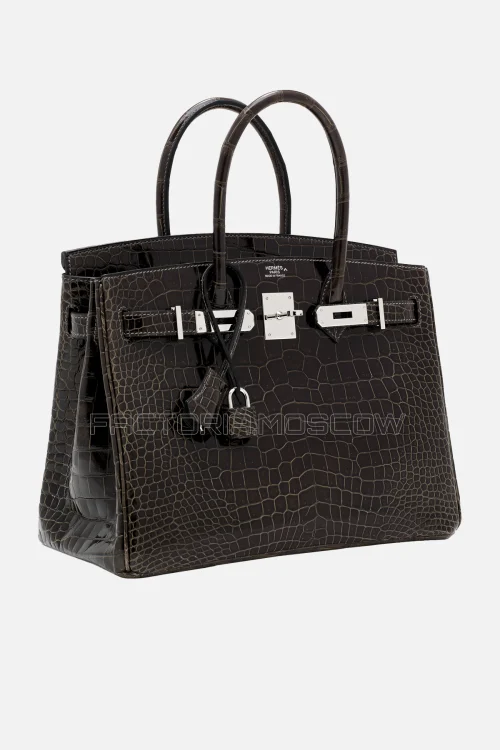 Hermes Birkin 30 Shiny Gris Fonce Porosus Crocodile PHW
