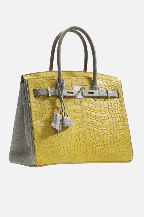Hermes Birkin 30 Matte Mimosa/Gris Perle Alligator Brushed Palladium Hardware