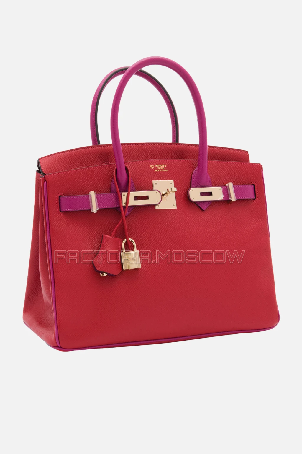 Hermes Birkin 30 Rouge Casaque/Rose Pourpre Epsom Permabrass