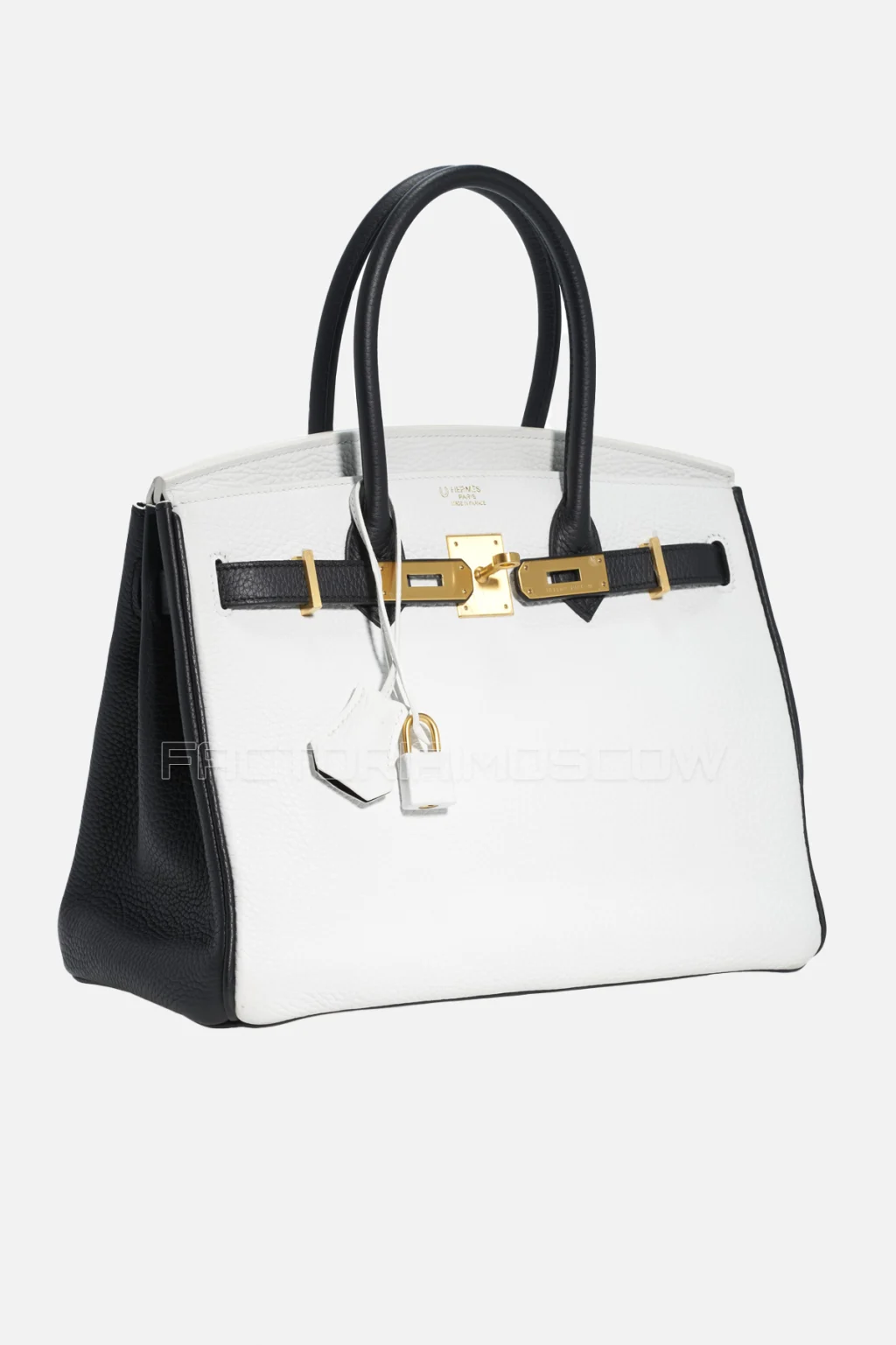 Hermes Birkin 30 Clemence White/Black With Brushed Gold Hardware