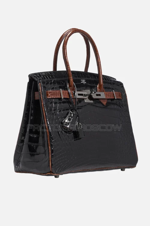Hermes Birkin 30 Shiny Black/Miel Niloticus Crocodile Phw