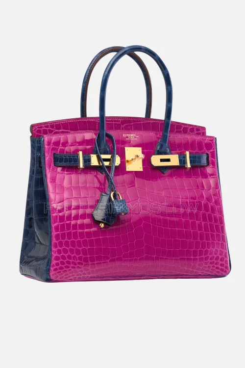 Hermes Birkin 30 Shiny Rose Scheherazade/Bleu Saphir Niloticus Crocodile GHW