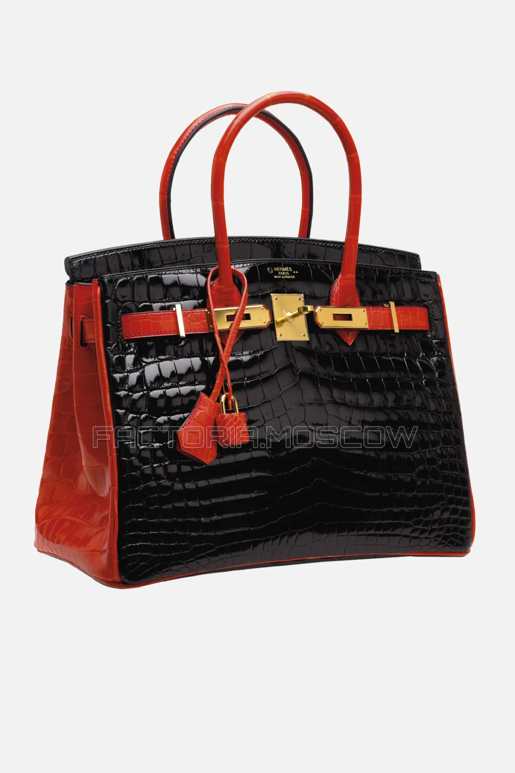 Hermes Birkin 30 Shiny Black/Geranium Niloticus Crocodile GHW